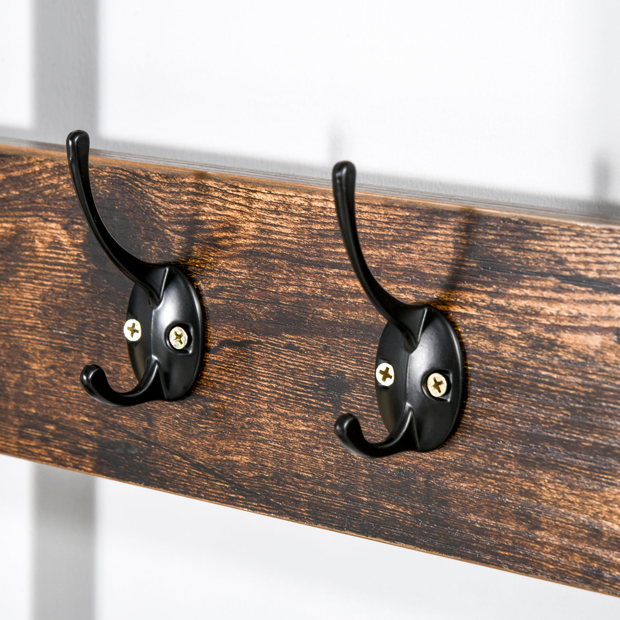 HOMCOM Coat Rack Stand, Free Standing Hall Tree, Coat Stand with Hooks, Bench and Shoe Rack, 100cm x 38.5cm x 185.5cm, Industrial Style, Rustic Brown and Black